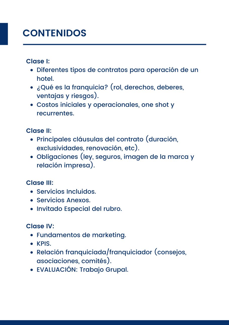 Curso Franquicia Hotelera, página 5 del folleto