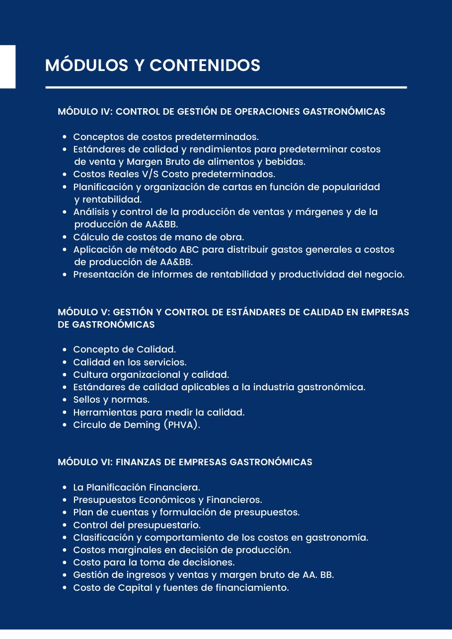 Diplomado en Administración Gastronómica, página 6 del folleto