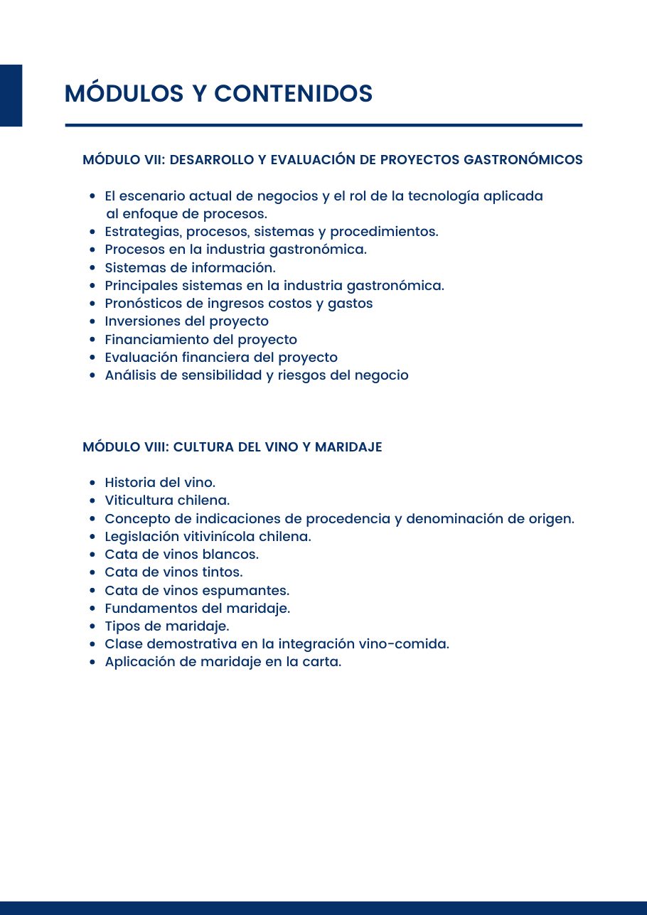 Diplomado en Administración Gastronómica, página 7 del folleto