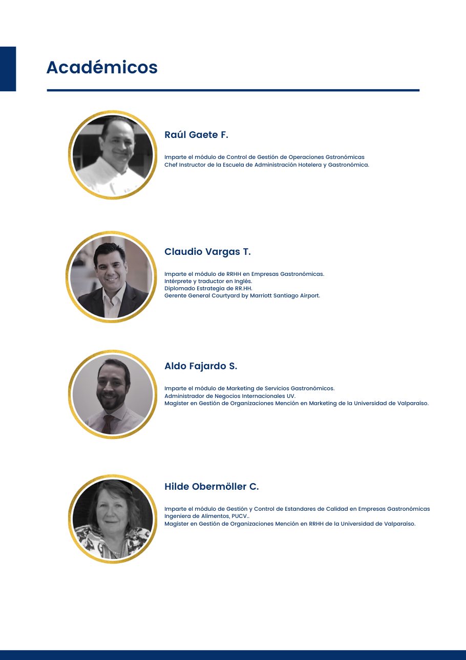 Diplomado en Administración Gastronómica, página 9 del folleto